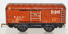 Load image into Gallery viewer, Marx 90171 B&amp;LE Bessemer boxcar Med Brown white lettr 6&quot; tinplate solid door t&amp;s
