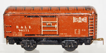 Load image into Gallery viewer, Marx 90171 B&amp;LE Bessemer boxcar Med Brown white lettr 6&quot; tinplate solid door t&amp;s
