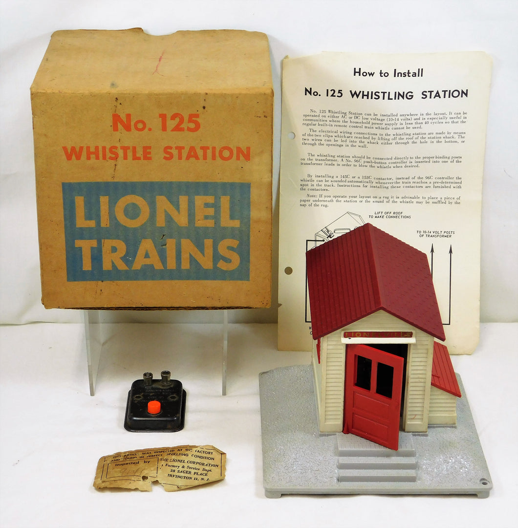 Lionel 125 Whistle Station Boxed Postwar tested & Works + Instructions & button