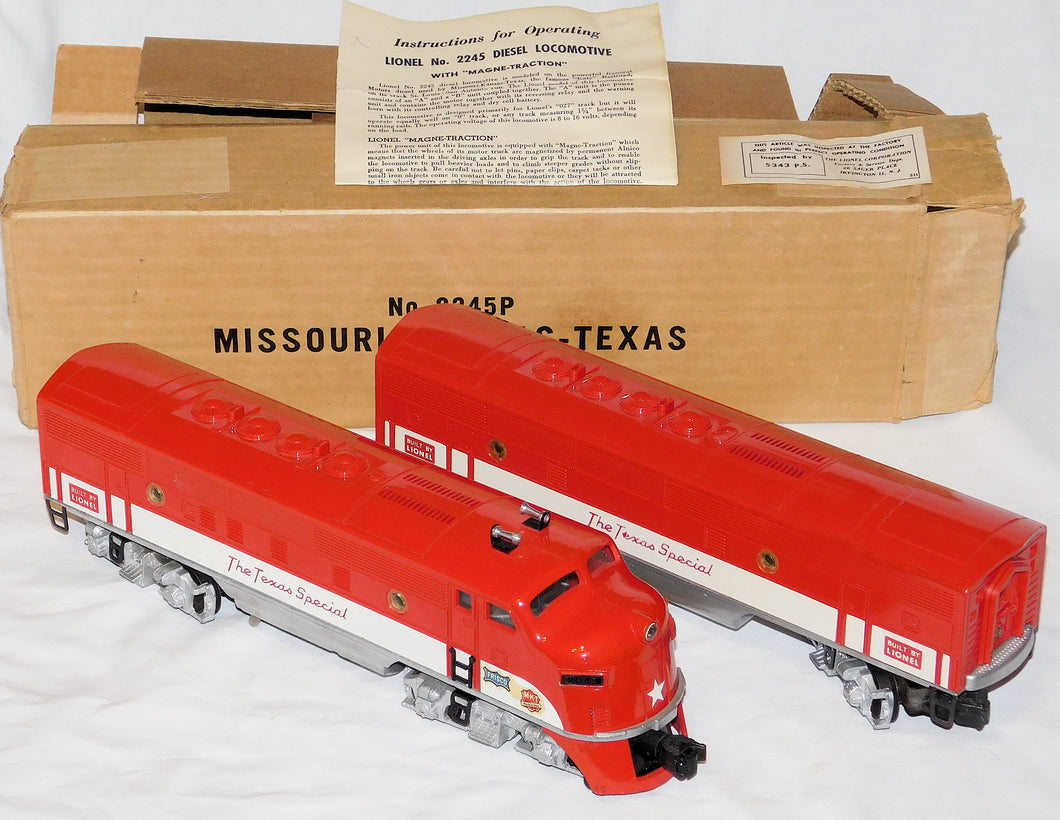 Lionel 2245 Texas Special F3 AB diesel MKT Katy Postwar F-3 w/box Super Clean Postwar