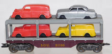 Load image into Gallery viewer, Marx SOU 51100 Auto Loader flat w/Rack &amp; 4 original automobiles Southern loader Tilt couplers
