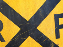 Load image into Gallery viewer, REAL Railroad Crossing 30&quot; Yellow Metal Train Room Sign Man Cave Distressd #2
