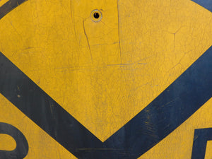 REAL Railroad Crossing 30" Yellow Metal Train Room Sign Man Cave Distressd #2