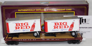 MTH 20-95511 Big Red Soda PUP Trailers on Santa Fe Flat Car Premier Car #7845 O