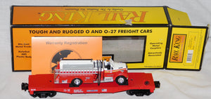 MTH FACTORY PRODUCTION SAMPLE 30-76089 Rescue 2 Fire Truck Flat car O Rail King