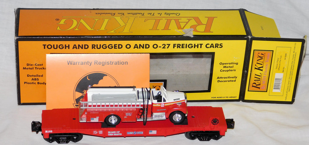 MTH FACTORY PRODUCTION SAMPLE 30-76089 Rescue 2 Fire Truck Flat car O Rail King