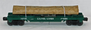 Lionel 6361 Flatcar w/ Timber Log Car Real wood Postwar trains metal chain 1961