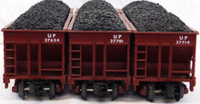Load image into Gallery viewer, MTH 20-97060 UP Four Bay Hopper Six Car Set O Union Pacific 6 diff #s COAL loads
