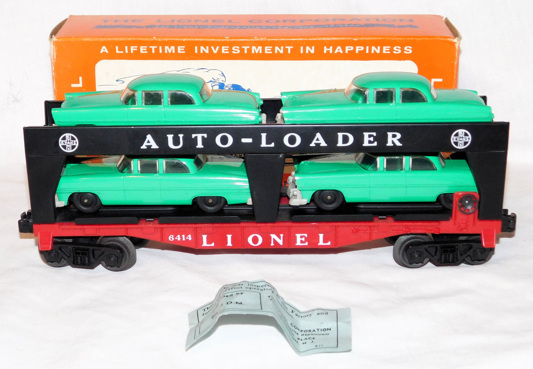 Lionel 6414 Evans Auto Loader KELLY GREEN automobiles cars Postwar CLEAN BOXED