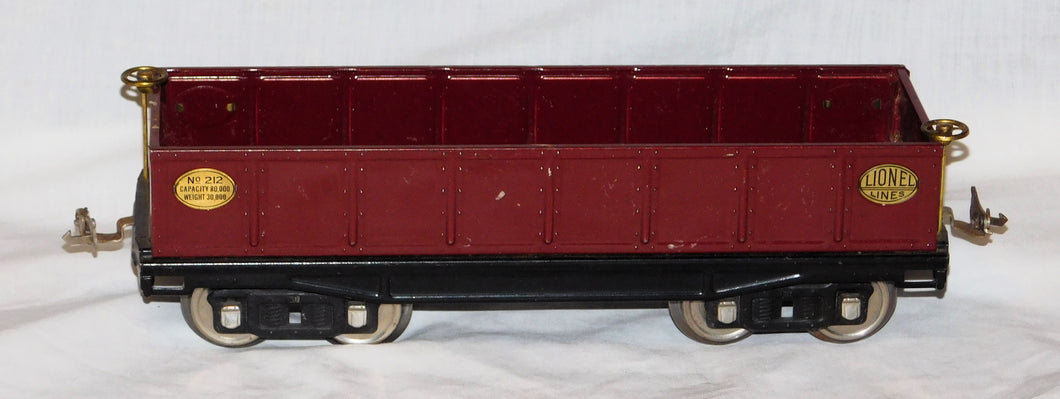 Lionel 212 Maroon Wine Gondola Standard Gauge Prewar Train var D 1920s-30s CLEAN!