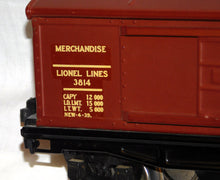 Load image into Gallery viewer, Lionel 3814 Operating Merchandise Boxcar COLOR DECAL version CLEAN Prewar O tuscan
