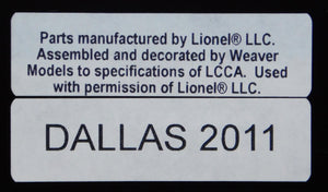 Lionel 6-72511 Alamo Mint Car Uncatalogued 2011 LCCA Registration convention Tex