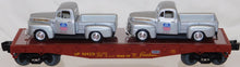 Load image into Gallery viewer, Lionel 6-17571 Union Pacific Flat Car w/ 2 Union Pacific 1953 Ford F-100 Trucks 1/48 Standard O
