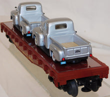 Load image into Gallery viewer, Lionel 6-17571 Union Pacific Flat Car w/ 2 Union Pacific 1953 Ford F-100 Trucks 1/48 Standard O
