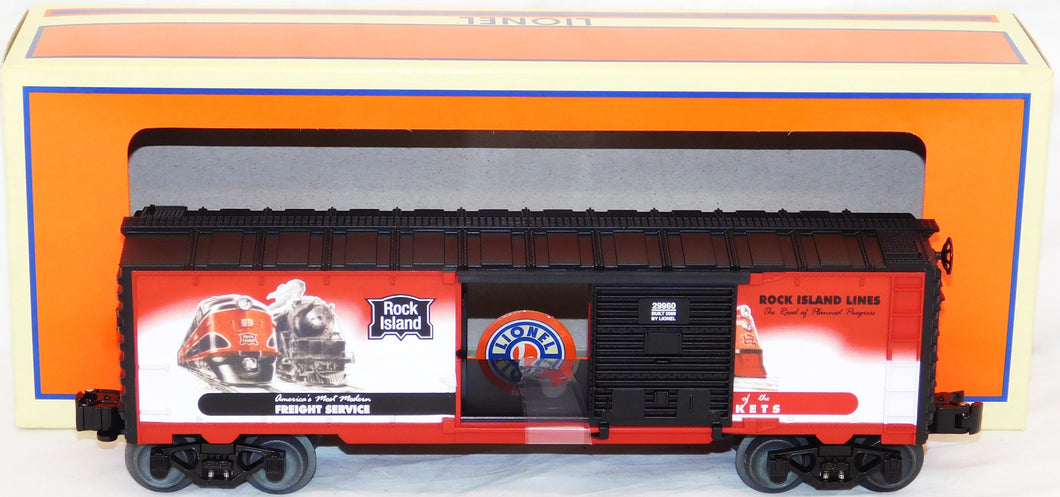 Lionel 6-29960 Lionel Rock Island Railroad Art Boxcar boxed RI Rockets Route O