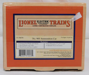 MTH Lionel Corp Tinplate 11-70078 Ammunition Car #900 Military Train Army C9 Green