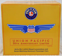 Load image into Gallery viewer, Lionel 6-31712 Union Pacific Limited 50th Anniversary Diesel Alco PA ABA + 7 car Passenger Set 10 pieces
