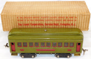 Lionel Lines #337 Pullman Passenger Car Standard Gauge Green / Red L Olive BOXED