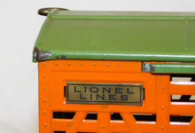 Load image into Gallery viewer, Lionel 513 Standard gauge Cattle Car Orange Green Very Nice Clean 1927-38 Prewar
