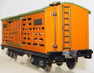 Lionel 513 Standard gauge Cattle Car Orange Green Very Nice Clean 1927-38 Prewar