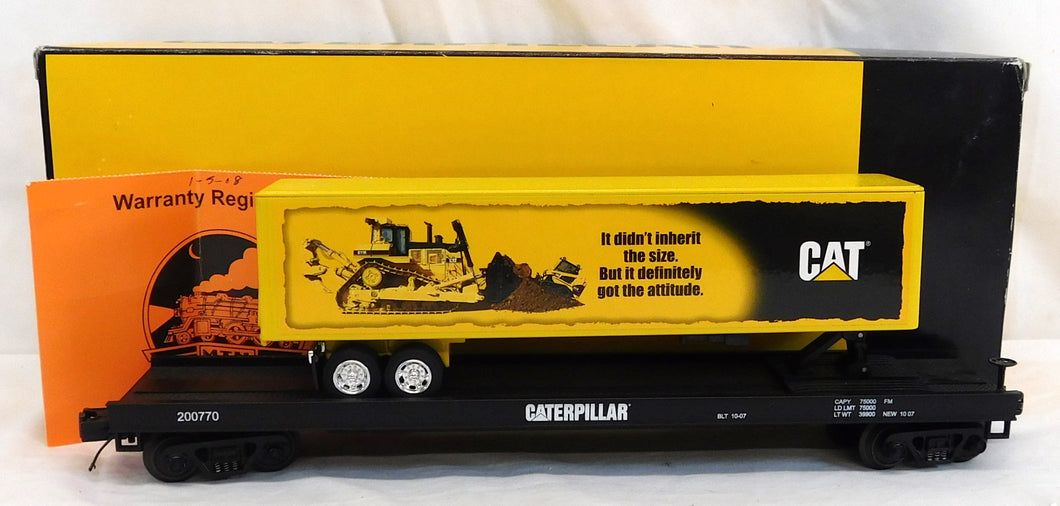 MTH 20-98563 Caterpillar O Premier Flat Car w/ 48' Trailer Advertising 1/48 O