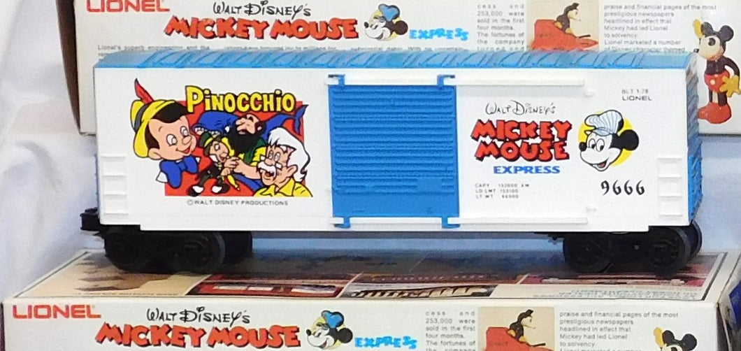 Lionel 6-9666 Pinnochio Boxcar Disney Mickey Mouse Express FACTORY ERROR STAMP Boxed