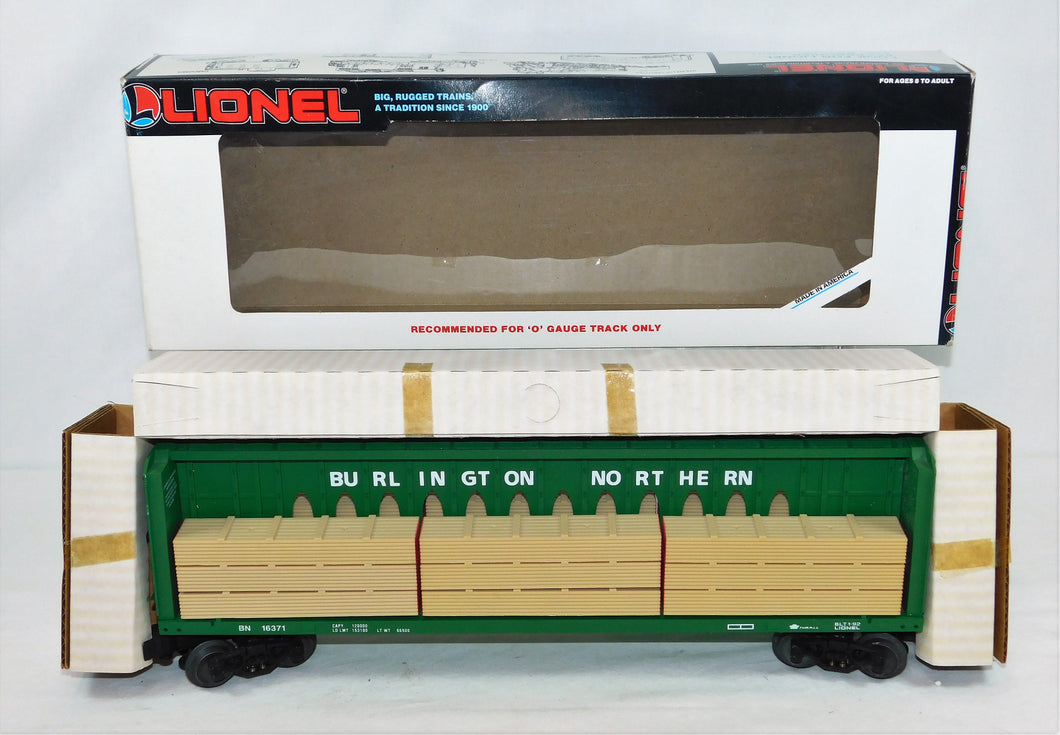 Lionel 6-16371 Burlington Northern I-Beam Flat car with Wood Load USA BOXED