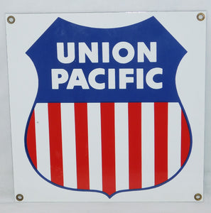 Union Pacific Railroad Shield Ande Rooney porcelain sign 8.5" train room Retro look Herald