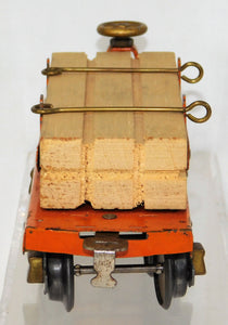 American Flyer Prewar  O #3046 (D) Orange Flatcar w/ Lumber 8whl RUBBER STAMPED
