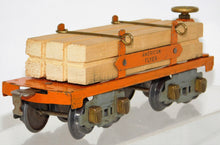 Load image into Gallery viewer, American Flyer Prewar  O #3046 (D) Orange Flatcar w/ Lumber 8whl RUBBER STAMPED
