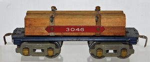 American Flyer O Prewar 3046 BLUE Flatcar w/ Lumber load 8 wheel RED #plate AFL3046