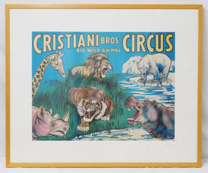 Cristiani Brothers Circus Big Wild Animals 1950s Poster FD Freeland FRAMED 35x29