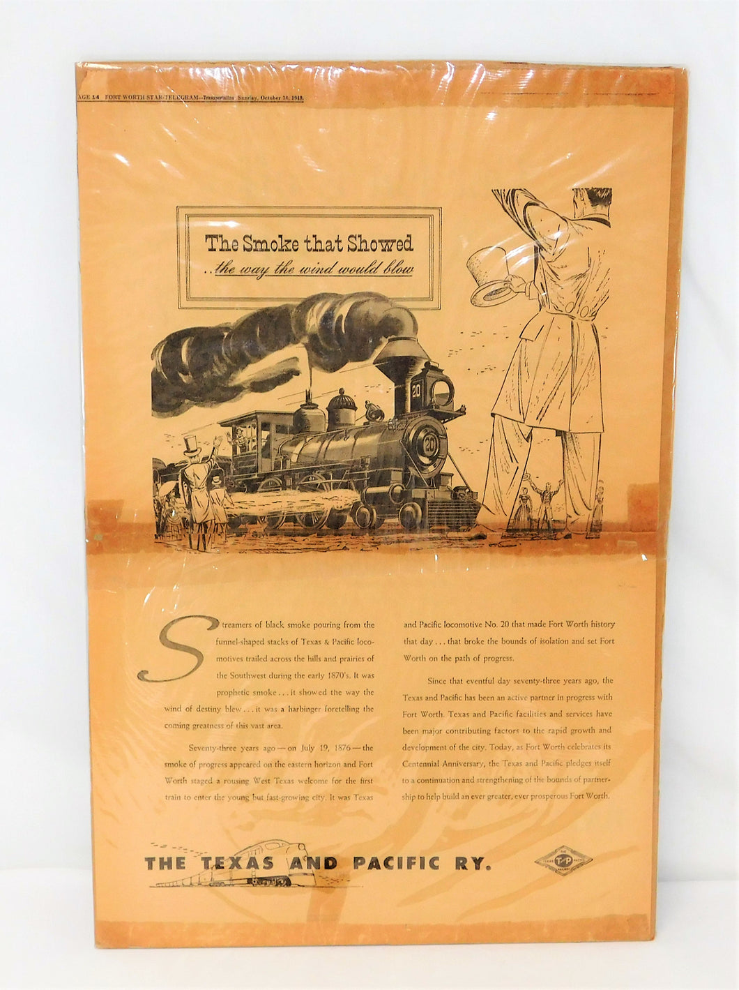 TEXAS & PACIFIC Railroad Fort Worth Telegram Newspaper Ad 15 x 23