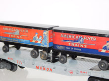 Load image into Gallery viewer, American Flyer 956 Monon FlatCar W/ 2 Gilbert Hall of Science Trailers Piggyback
