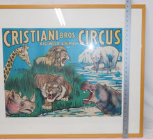 Load image into Gallery viewer, Cristiani Brothers Circus Big Wild Animals 1950s Poster FD Freeland FRAMED 35x29
