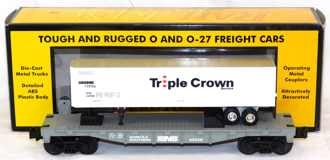 MTH 30-7616 Norfolk & Southern Flat Car w/ Trailer Triple Crown O Boxed C8 60368