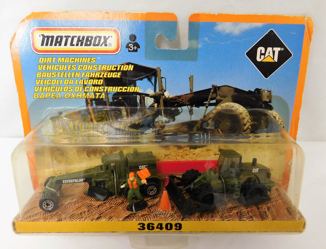 Matchbox 36409 Dirt Machines Engineers Soil Compactor & Motor Grader CAT GREEN