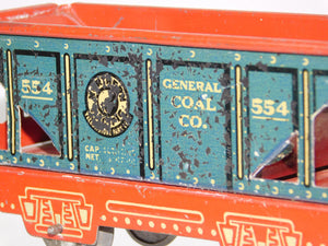 Marx 554 Northern pacific General Coal Hopper blue 4Whl O Red frame / base 6"