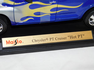 Maisto 2001 Chrysler PT Cruiser "Hot PT" flames 1/18 scale diecast w/stand car
