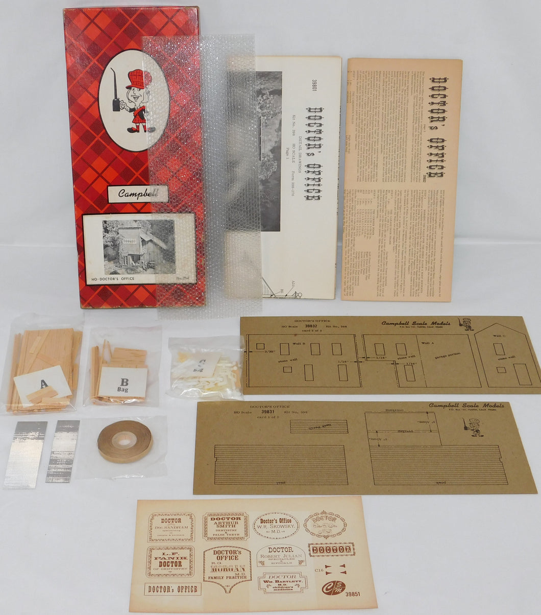 Vintage Campbell #398 HO scale Doctor's Office Craftsman wood Kit + instructions
