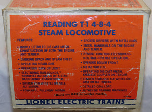 Lionel 6-18006 Reading T-1 Steam Locomotive 4-8-4 #2100 Railsounds Die cast 27"