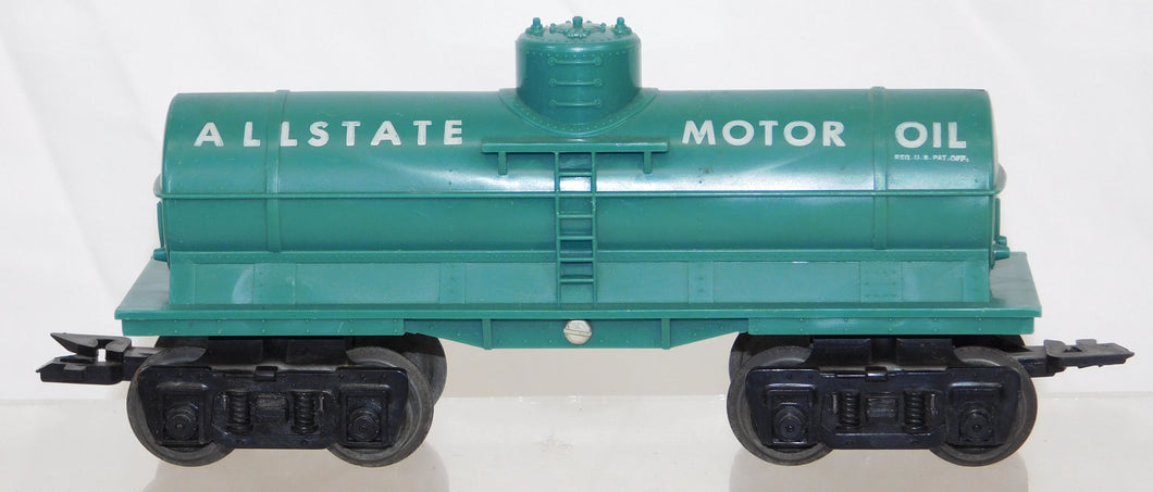 Marx Turquoise Allstate Motor Oil Single dome Tank Car 9553 Type F trucks 1959 Sears