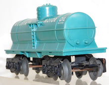 Load image into Gallery viewer, Marx Turquoise Allstate Motor Oil Single dome Tank Car 9553 Type F trucks 1959 Sears
