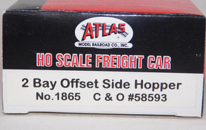 Atlas 1865 Two Bay Offset Side Hopper C&O #58593 Boxed HO Scale Chesapeake Ohio