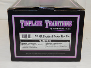 MTH 10-1085 Standard Gauge Tinplate Traditions 514 Box Car Yellow / Nickel trim