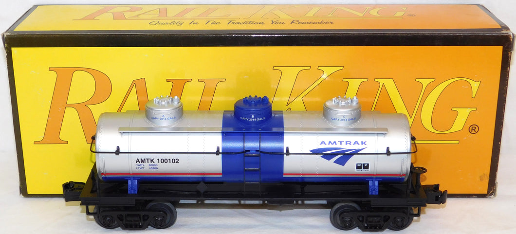 MTH 30-73349 Amtrak 3 Dome Tank Car #100102 Rail King 3 rail O gauge Silver C-8