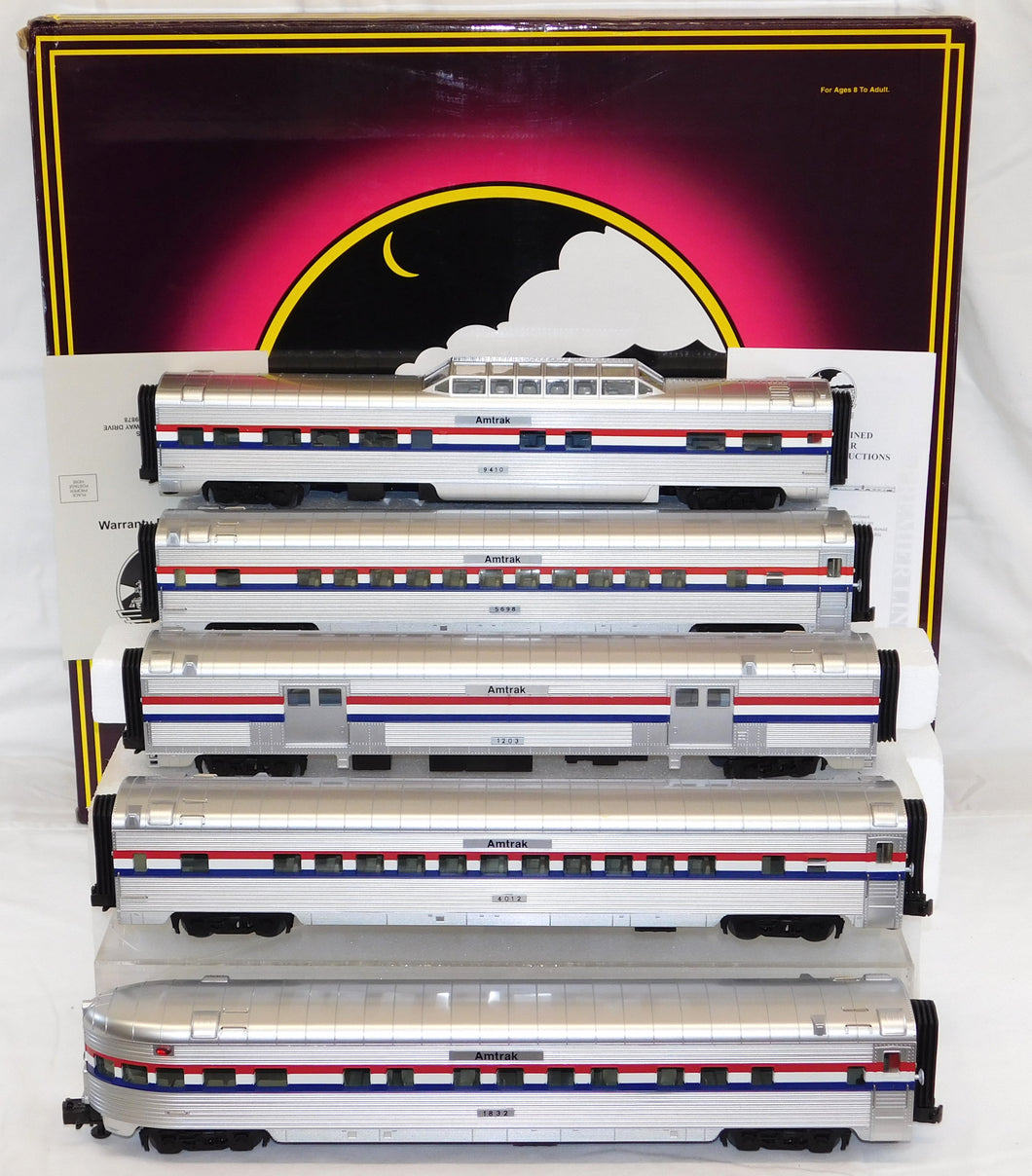 MTH 20-6548 AMTRAK O Scale Premier 5 Car 70' Streamlined Passenger Set RibbedSide