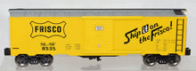 Load image into Gallery viewer, Menards 8535 Frisco Boxcar Yellow w/Silver roof SL-SF trad 027 C-8 Lionel compatible O gauge
