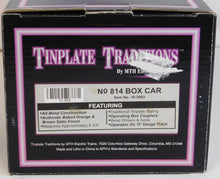 Load image into Gallery viewer, MTH 10-3003 814 Box Car Tinplate Traditions Orange/Brown 800 Series O Boxed C-8
