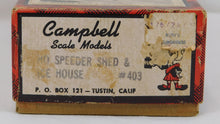 Load image into Gallery viewer, Campbell #403 HO scale Speeder Shed &amp; Ice House Complete Kit C-7 SEALED bags Vintage
